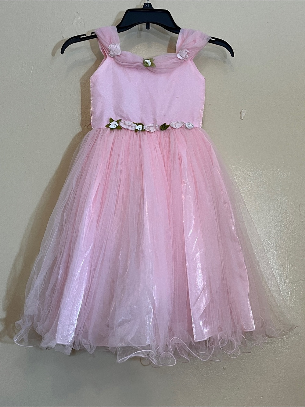 Girls' Pink Tulle Flower-Trim Formal Dress